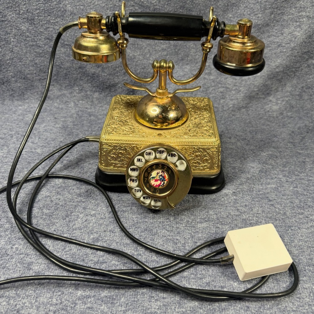 ☎️ Vintage French Victorian Style Reproduction Rotary Telephone Gold Black